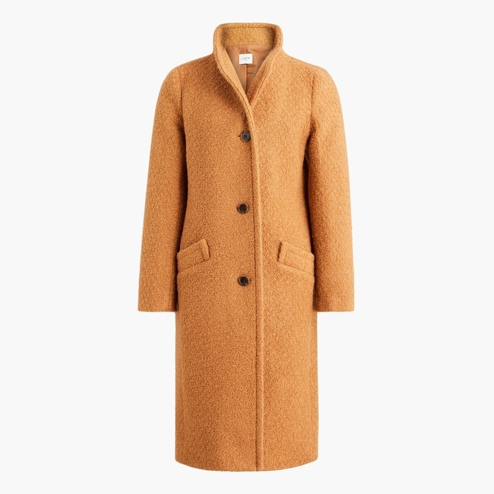 Tan Teddy‎ Jacket with Stand-Up Collar and Textured Material​